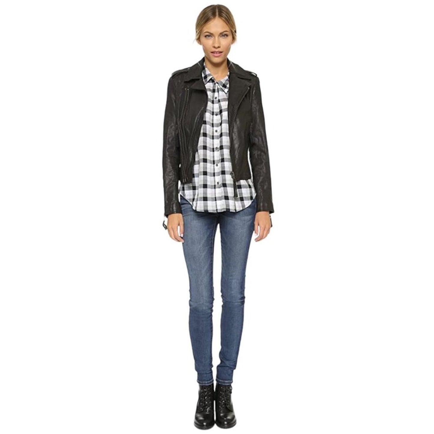 JOIE Katrine Plaid Shirt in Black & White XS
