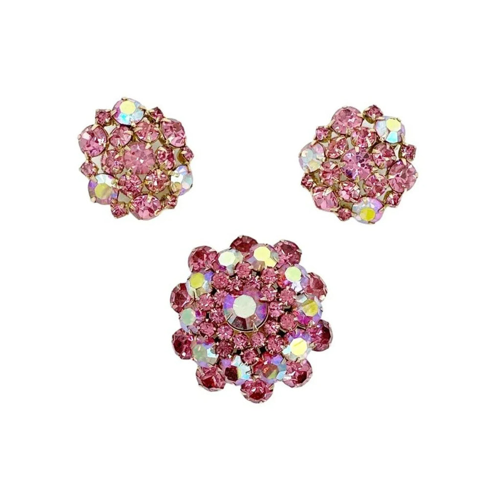 BROOCH VINTAGE Rhinestone Brooch & Clip-on Earring Set - flyKAMP