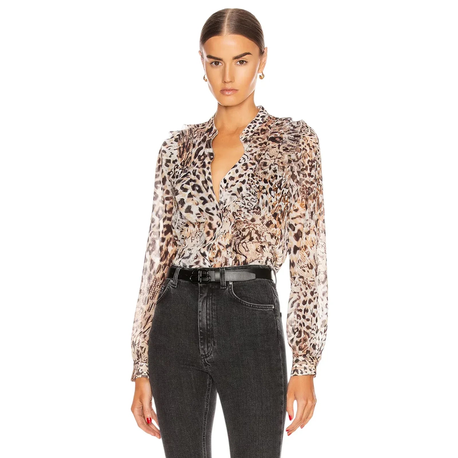 L'AGENCE Nadine Printed Ruffle Blouse In Sundari Lynx S - flyKAMP