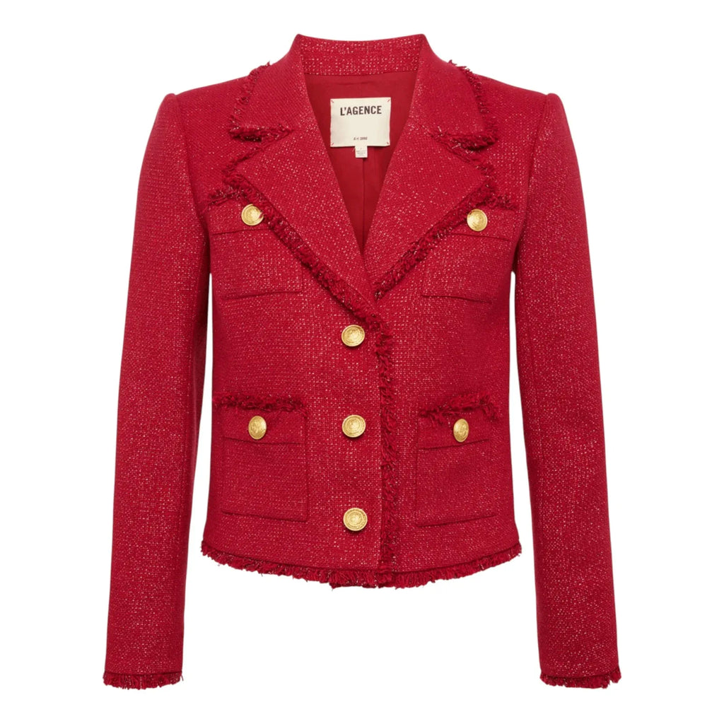 L'AGENCE Sylvia Collared Jacket in Garnet Red & Copper 2 - flyKAMP