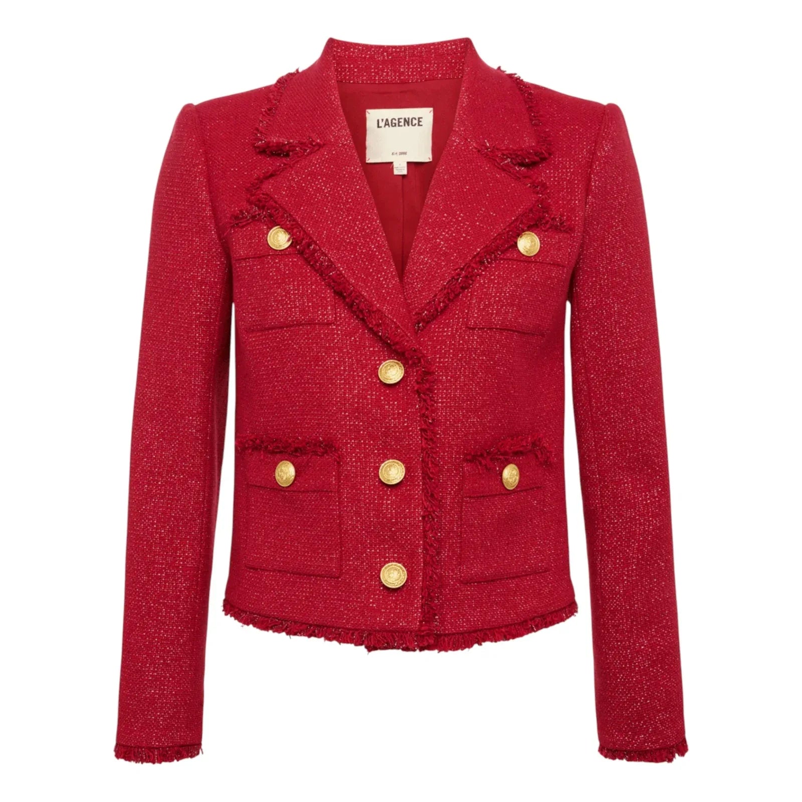 L'AGENCE Sylvia Collared Jacket in Garnet Red & Copper 2 - flyKAMP