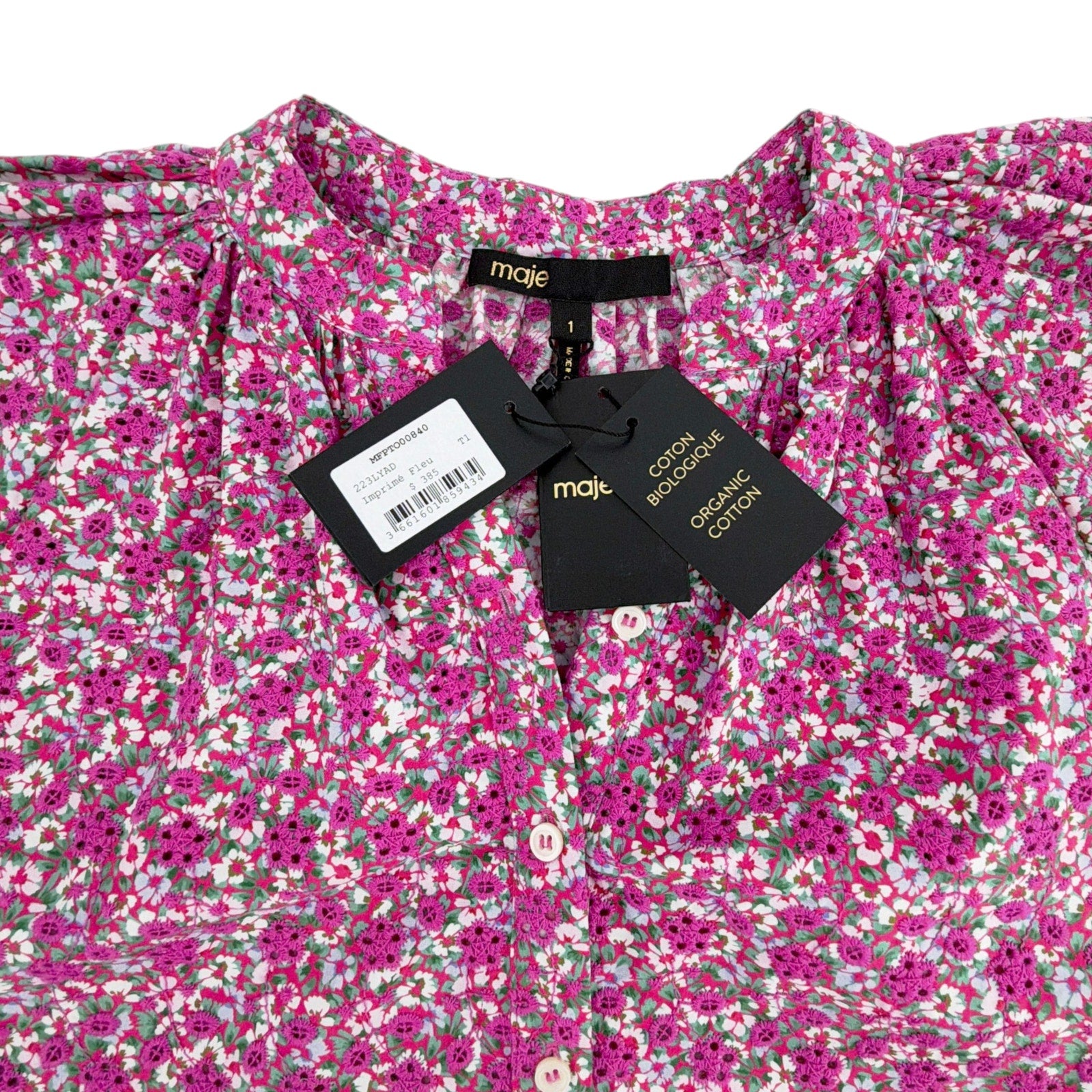 MAJE Floral Print Broderie Anglaise Cotton Blouse 1|S Maje