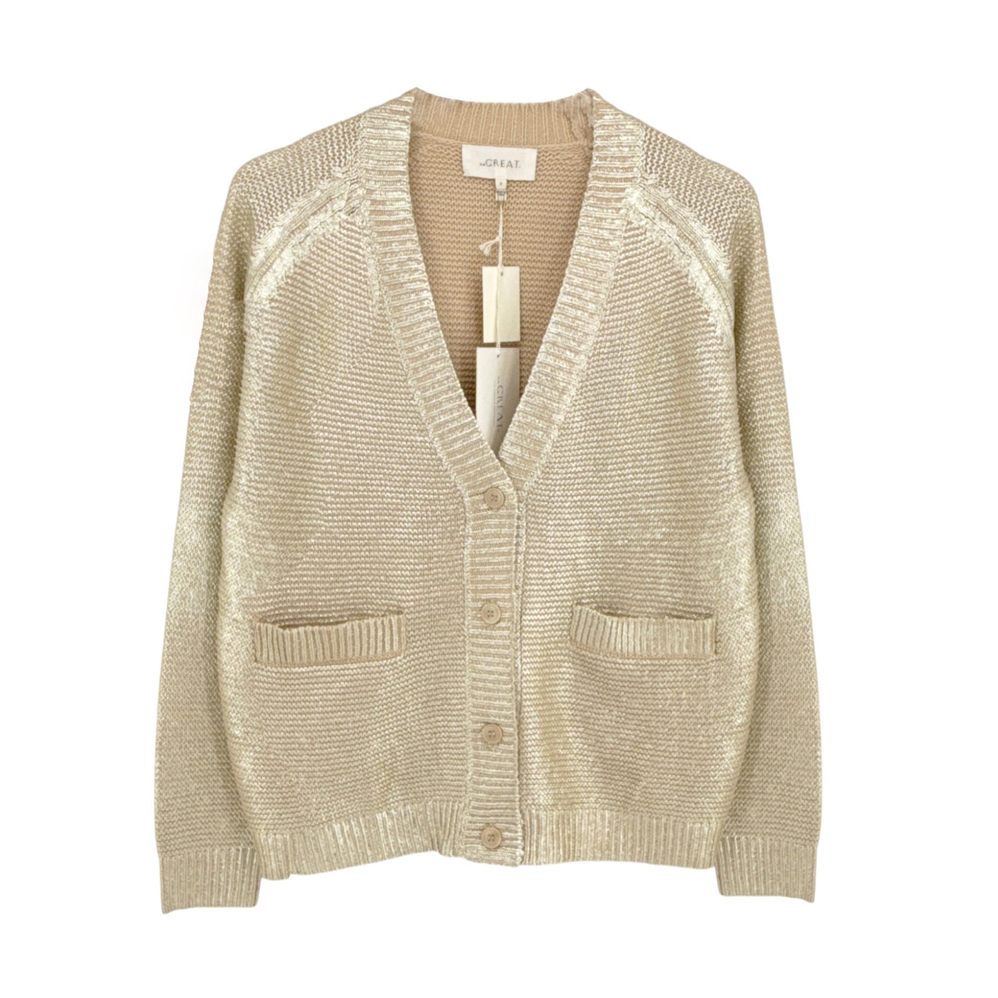 THE GREAT. The Varsity Cardigan Gold Shimmer 0|XS