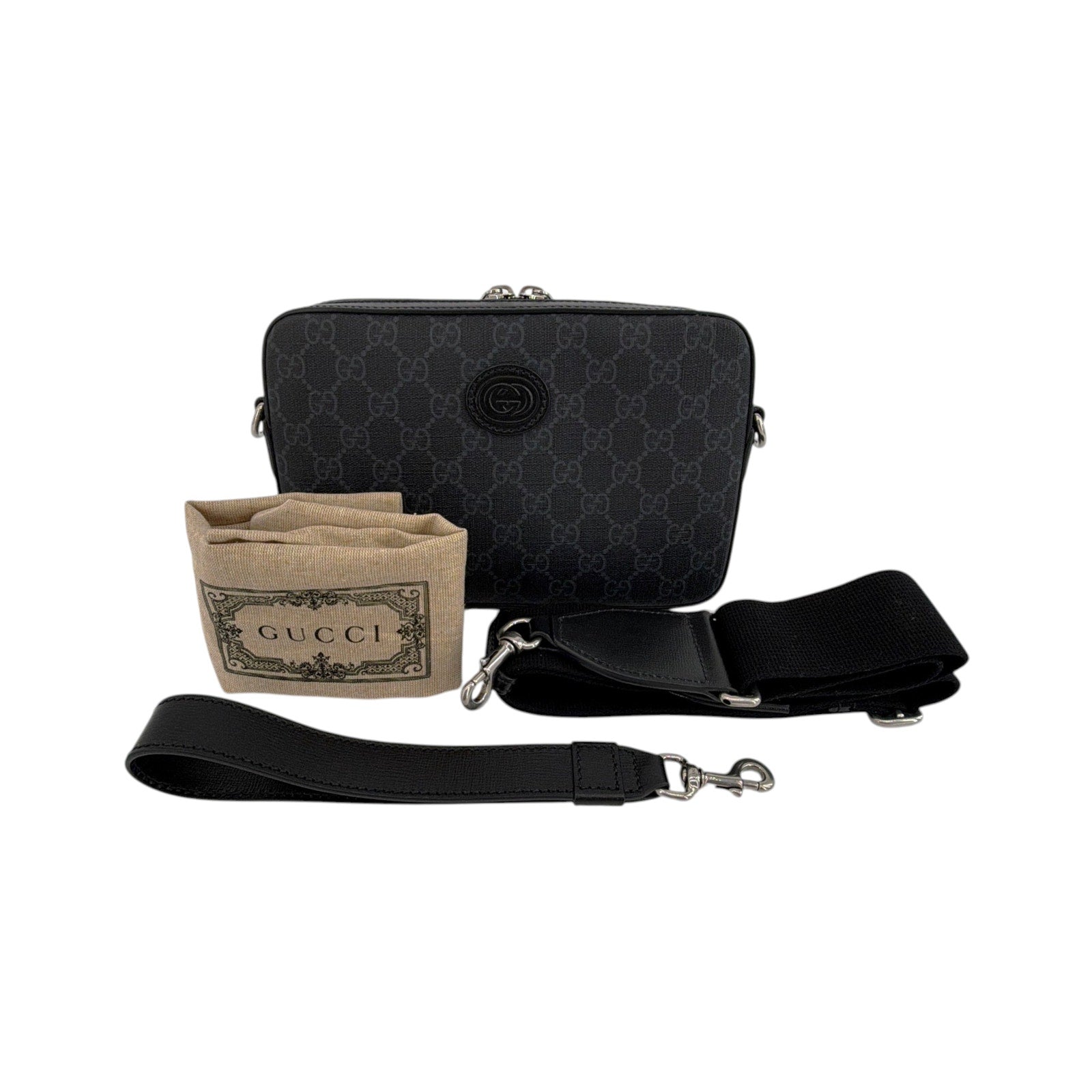 GUCCI GG Supreme Monogram Interlocking G Wrist & Shoulder Bag in Black Gucci