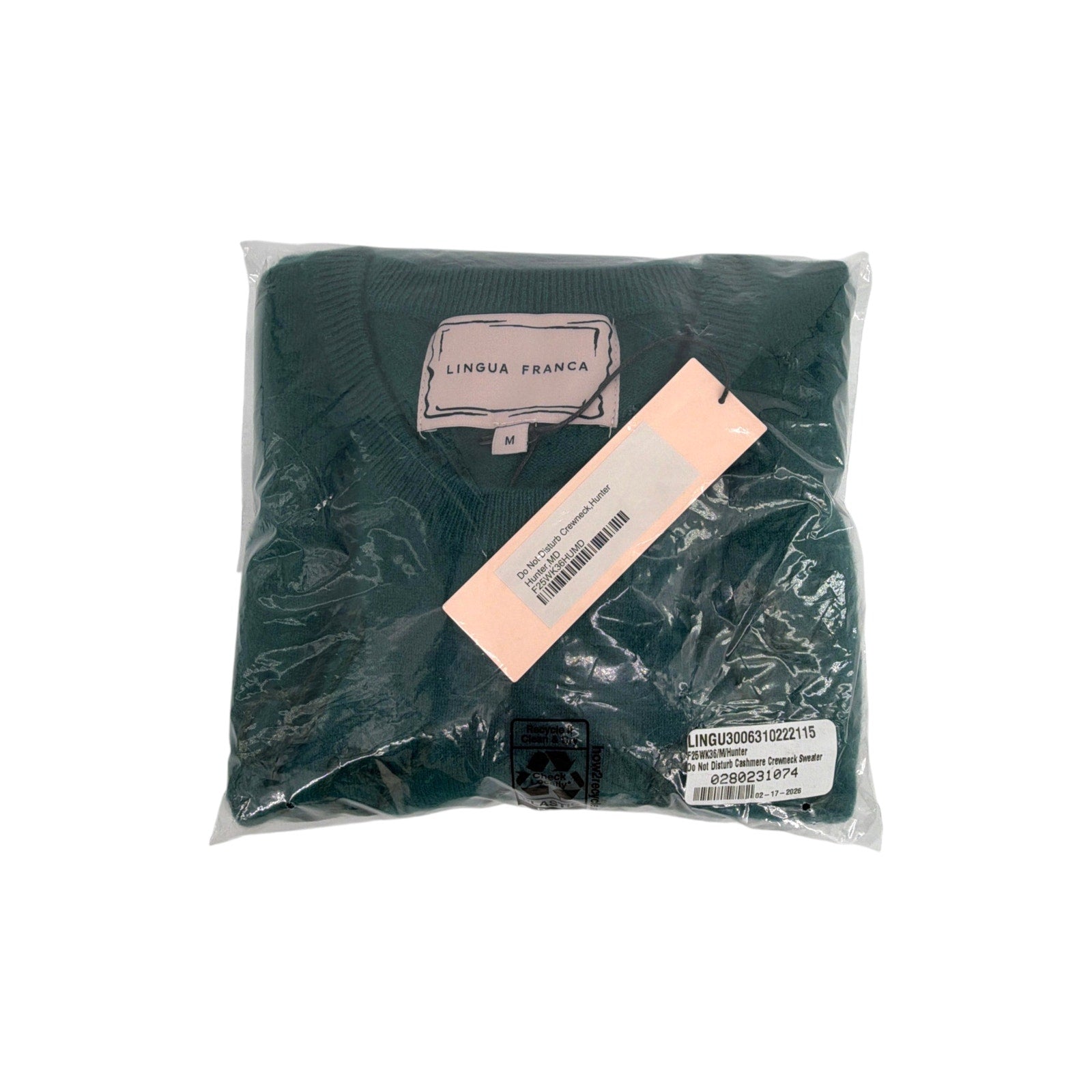 LINGUA FRANCA Do Not Disturb Cashmere Crewneck Sweater in Hunter M LINGUA FRANCA