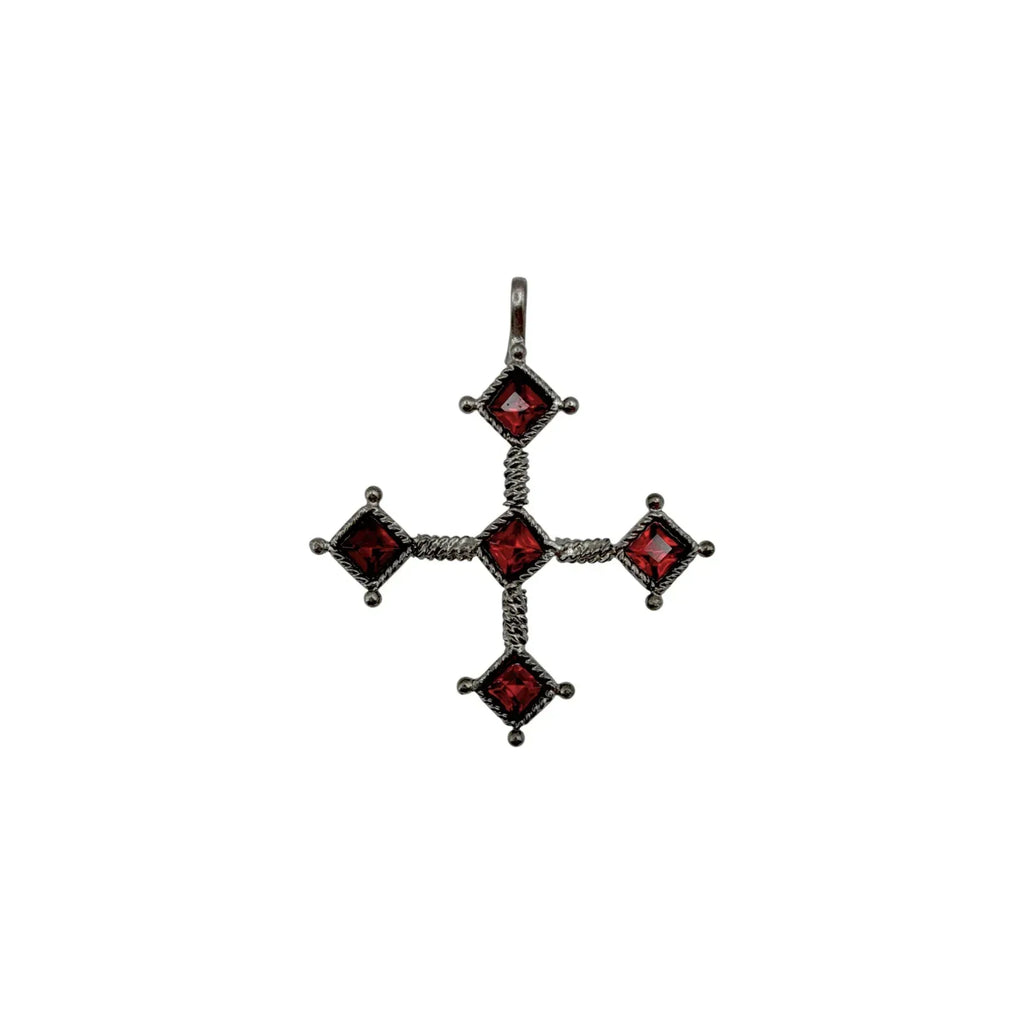 VIRGINS SAINTS & ANGELS VSA Brigid Cross Medallion Fire Ruby & Gunmetal - flyKAMP