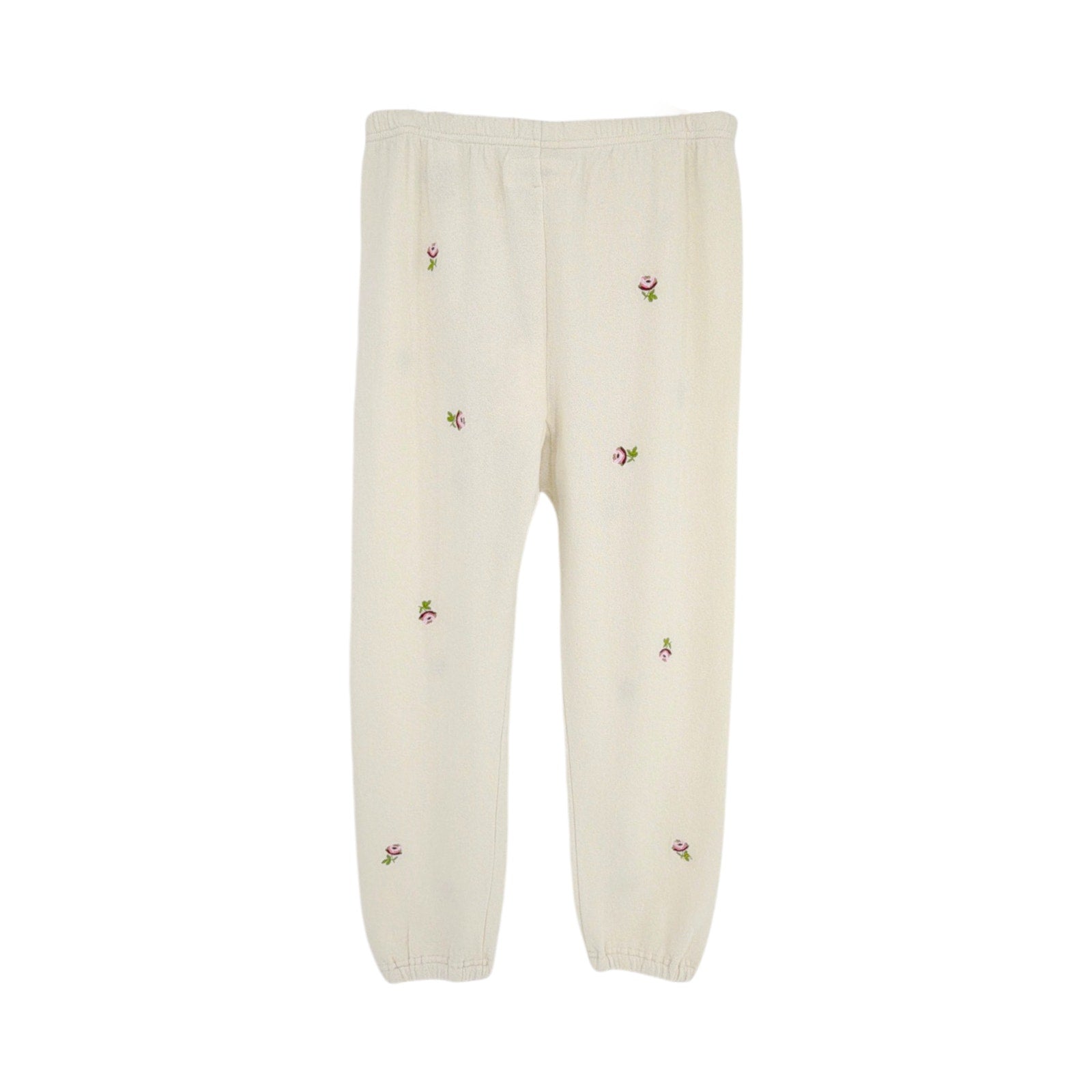 THE GREAT. The Stadium Sweatpant. Washed White with Embroidered Roses 1|S The Great.