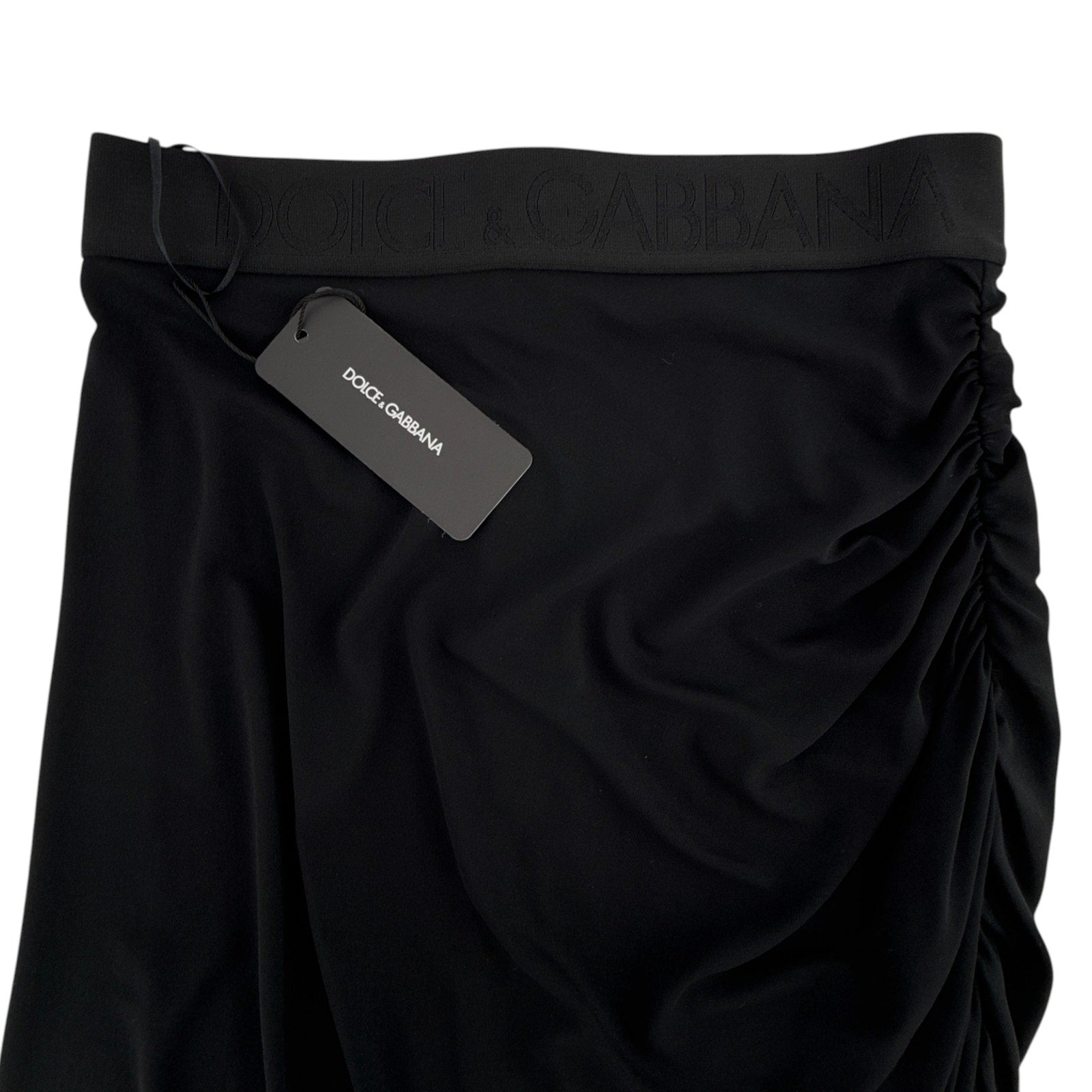 DOLCE & GABBANA Logo Waist Asymmetrical Jersey Skirt in Black IT44|M Dolce & Gabbana