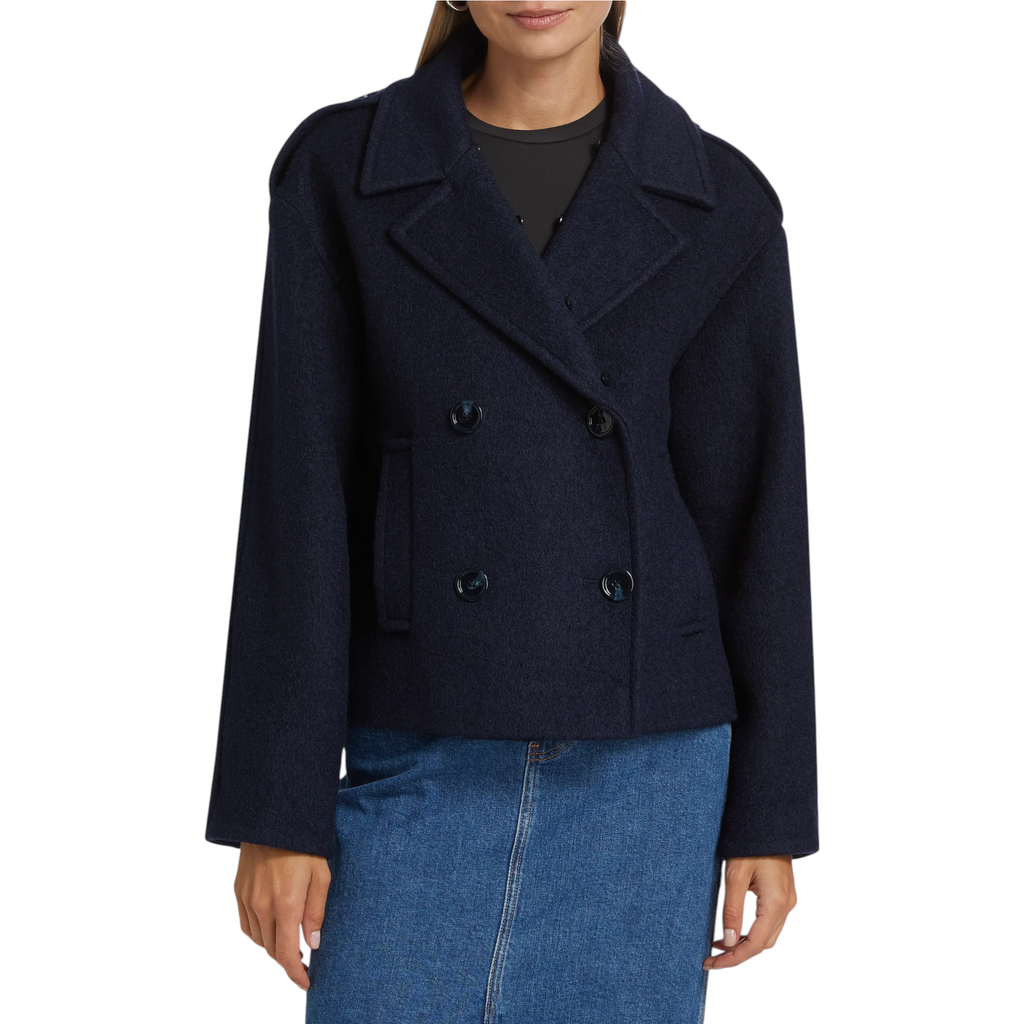 MERCER COLLECTIVE Georgia Faux Fur Collar Double-Breasted Peacoat S Mercer Collective