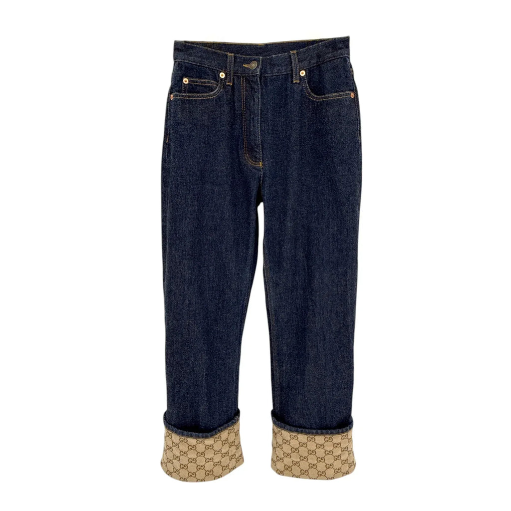 GUCCI Denim Pants with GG Supreme Canvas Cuff 24 - flyKAMP