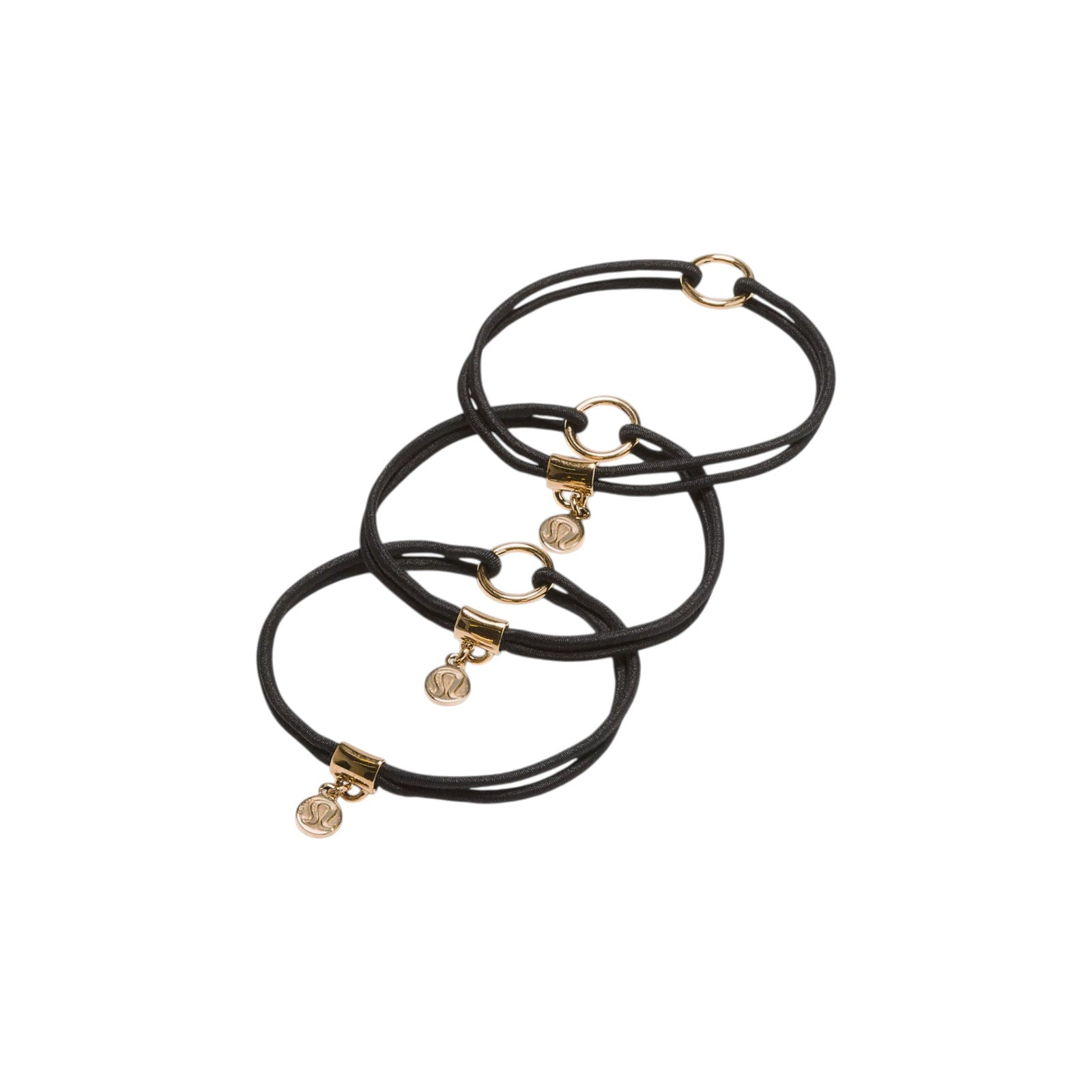 LULULEMON Logo Charm Hair Ties 3 Pack in Black & Gold Lululemon