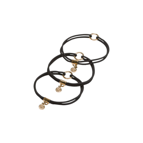 LULULEMON Logo Charm Hair Ties 3 Pack in Black & Gold Lululemon