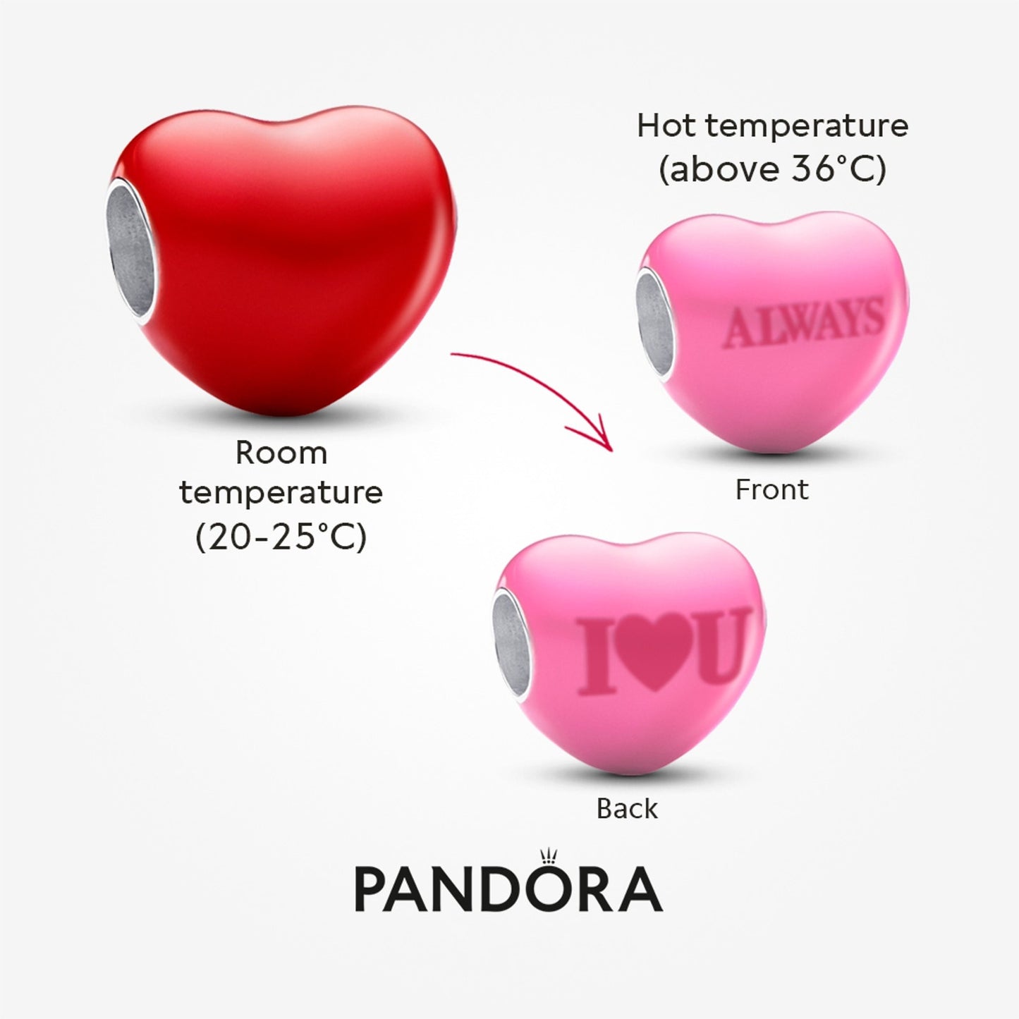 PANDORA Color-changing Hidden Message Heart Charm