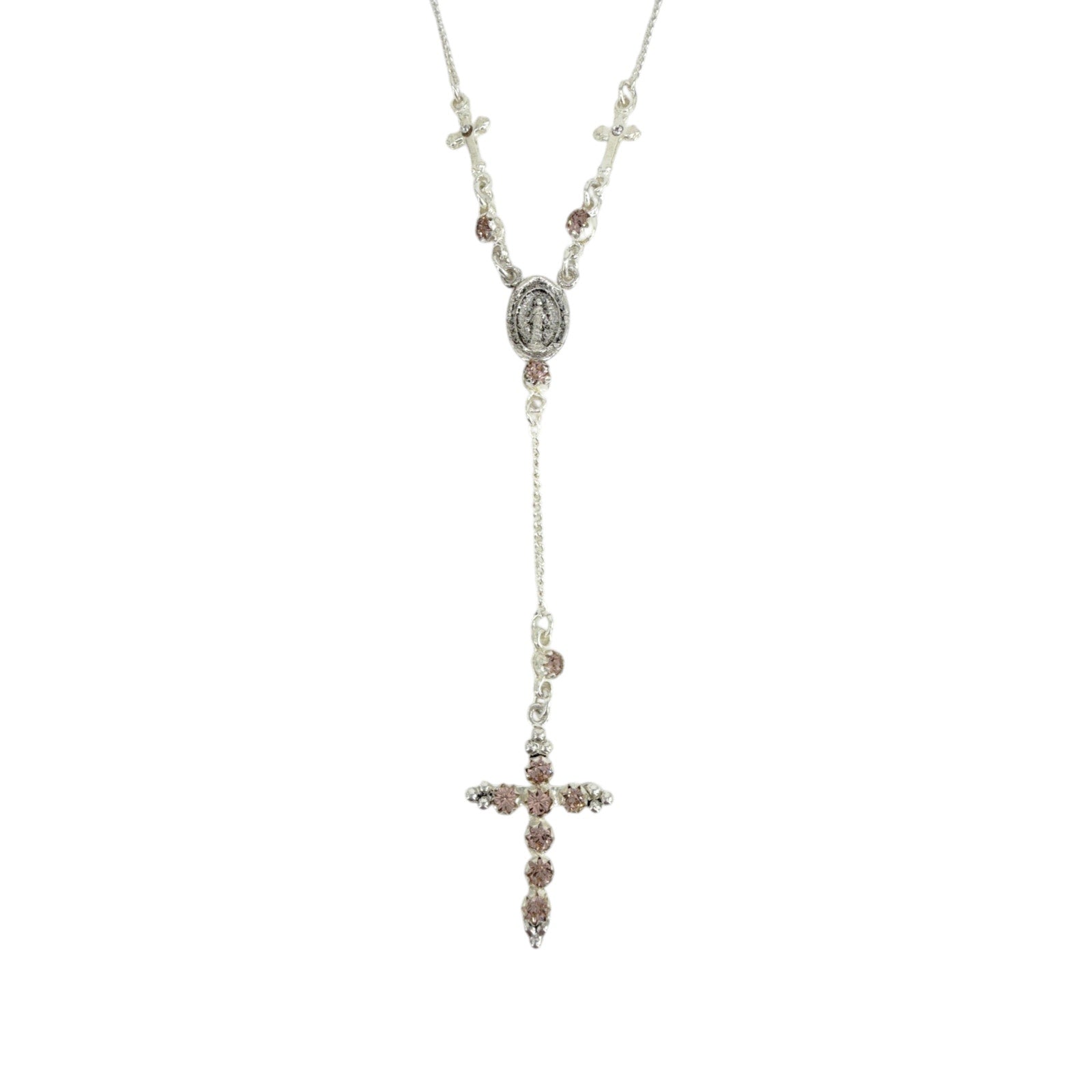 VIRGINS SAINTS & ANGELS VSA Maddie Rosary Necklace in Silver & Vintage Rose Virgins Saints & Angels