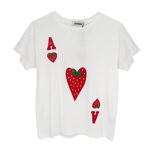 DAYDREAMER Ace Of Strawberries Solo Tee Shirt in Optic White S