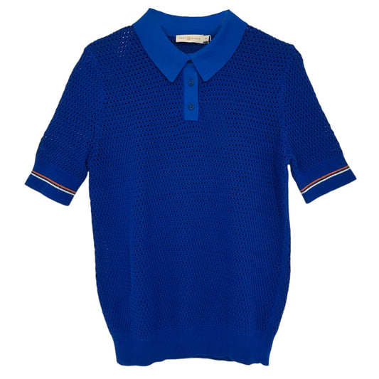 TORY BURCH Mesh Polo Sweater in Bondi Blue L