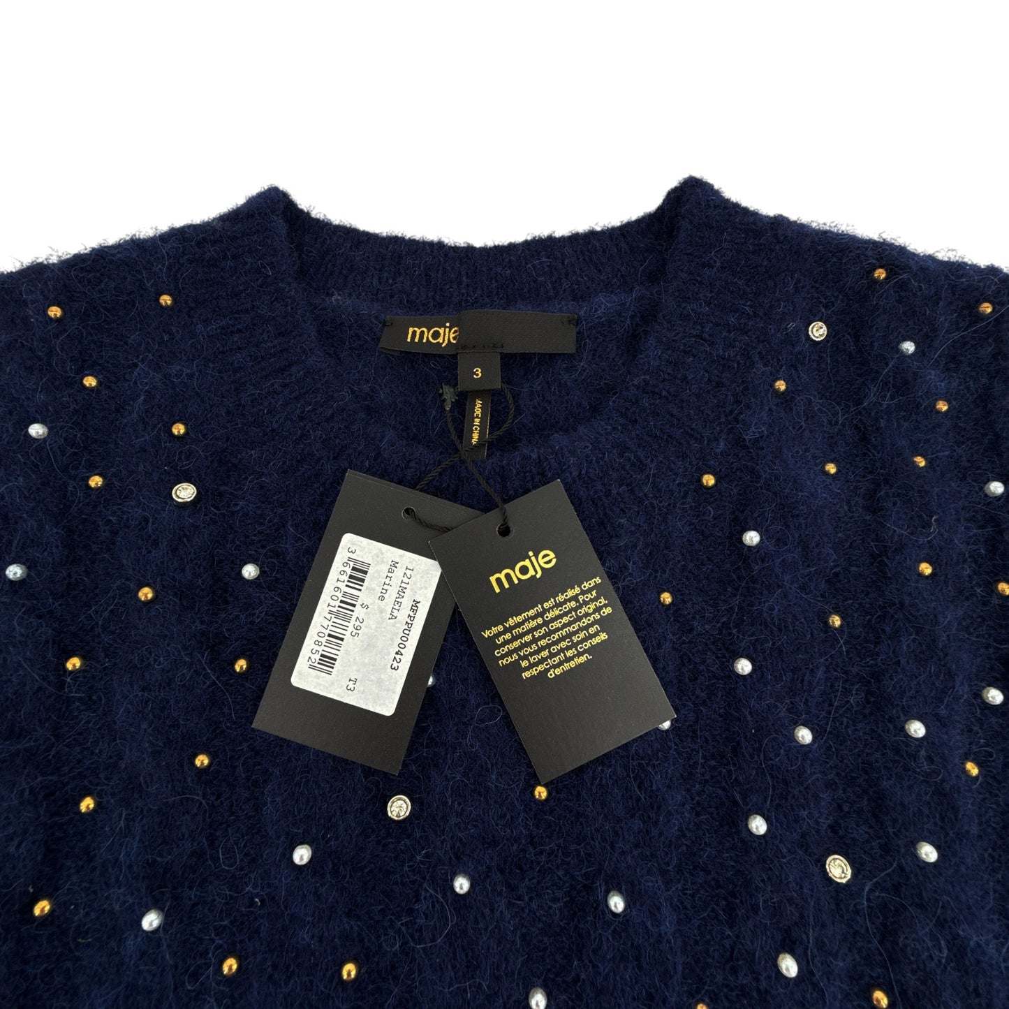 MAJE Maela Embellished Sweater Vest in Marine 3|L