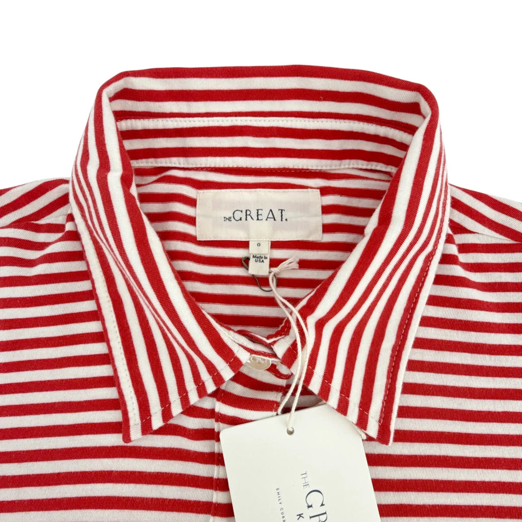 THE GREAT. The Lacrosse Polo. In Sun Cherry Stripe 0|XS - flyKAMP