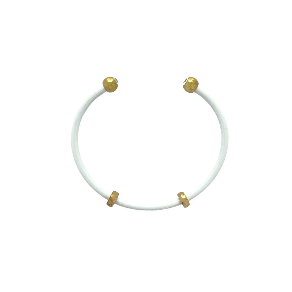 ALEX+ANI Bezel Stone Enamel Cuff in White - flyKAMP