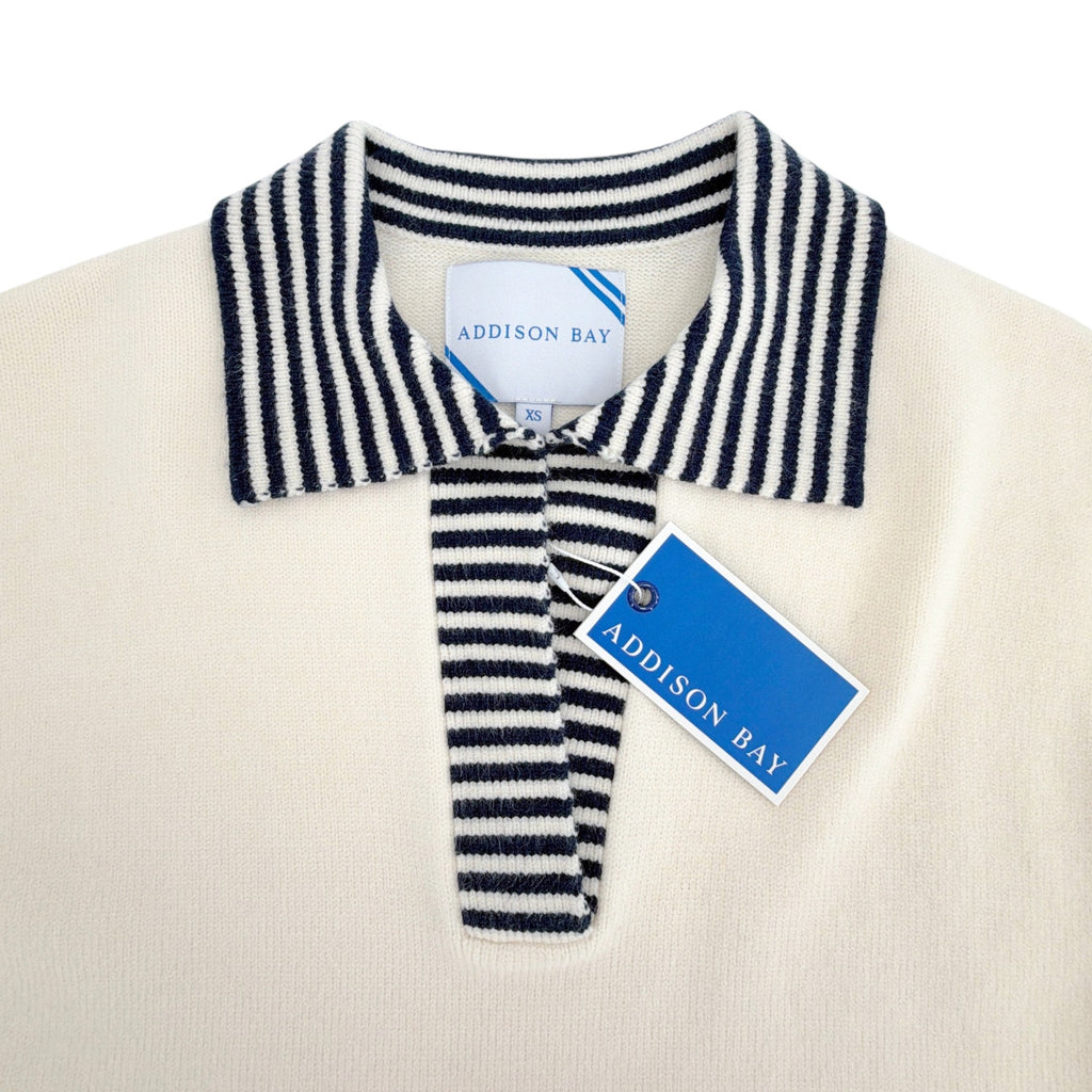ADDISON BAY Carlyle Rugby Sweater in Cream & Navy XS Addison Bay