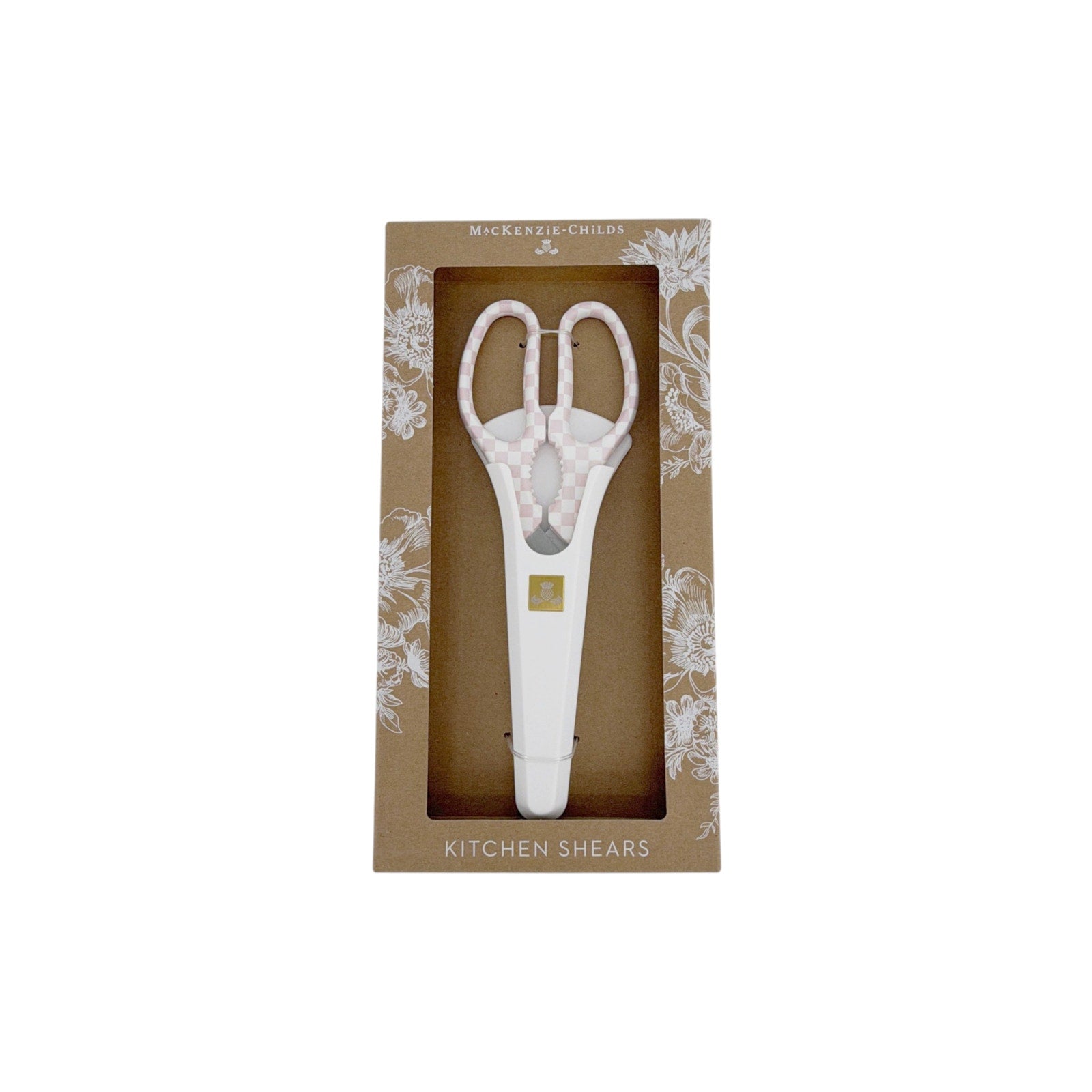 MACKENZIE-CHILDS Check Kitchen Shears in Pink & White Check Mackenzie-Childs