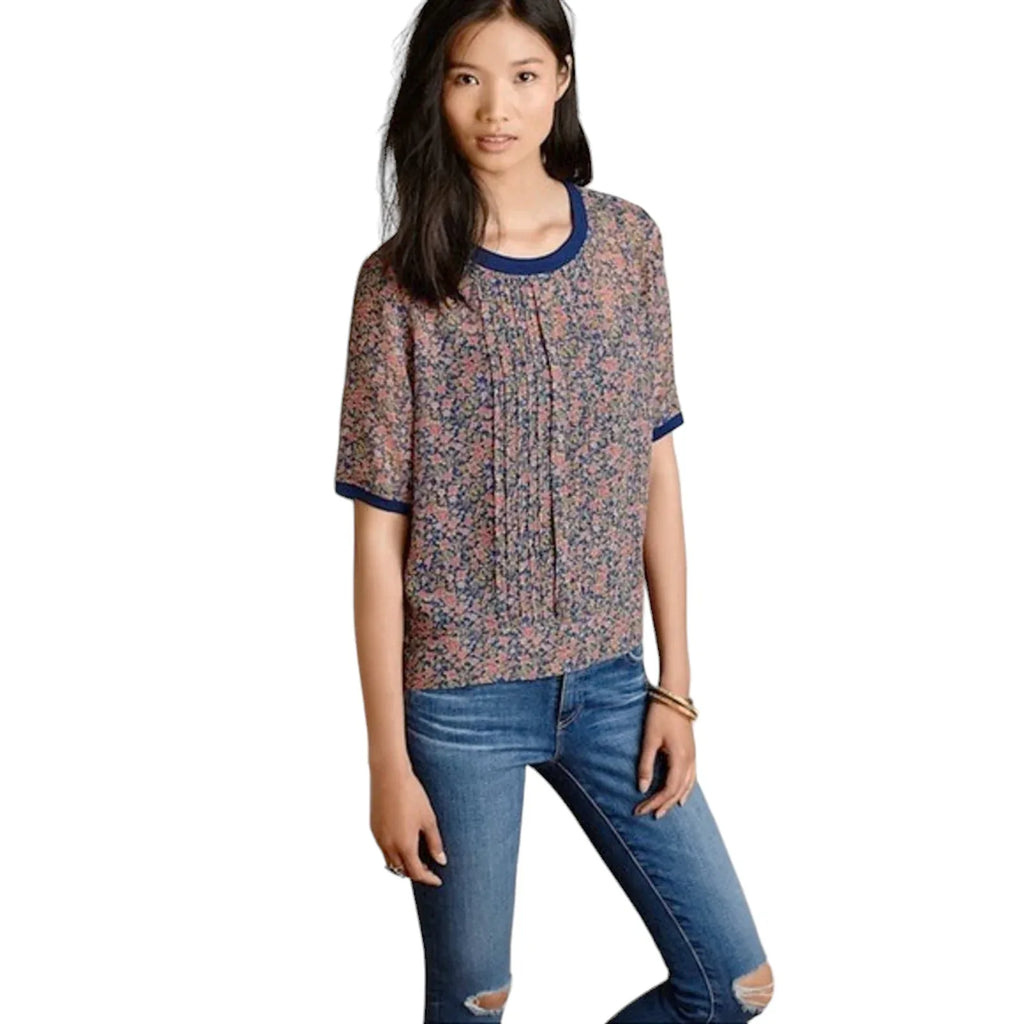 ANTHROPOLOGIE One Fine Day Floral Silk Blouse XS - flyKAMP