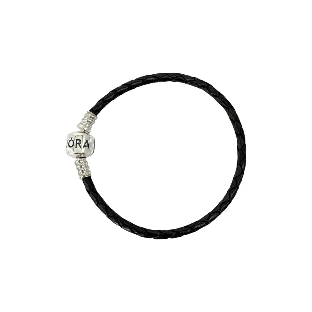 PANDORA Moments Woven Leather Bracelet with Silver Clasp in Black 17cm - flyKAMP
