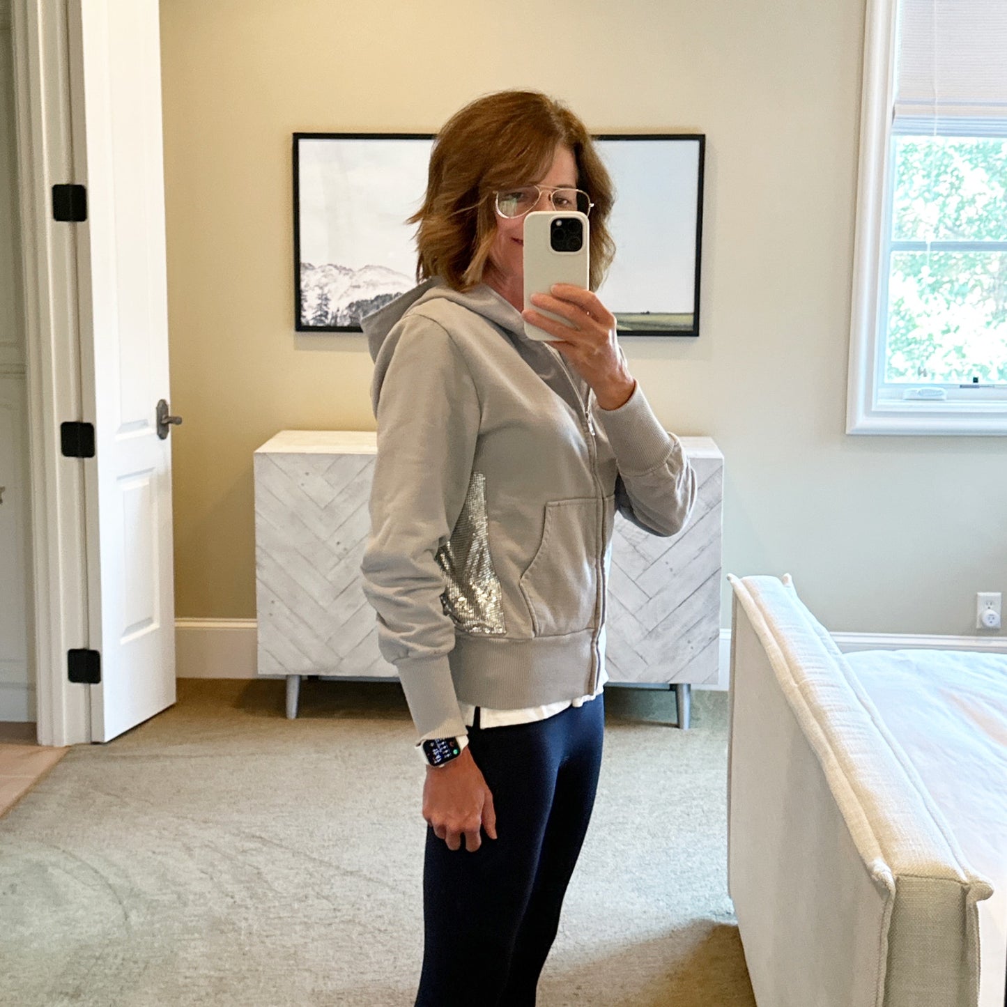 PRIMP Sequin Zip Hoodie in Grey & Silver S