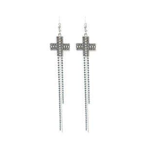 VIRGINS SAINTS & ANGELS VSA Resurrection Cross Chain Earrings in Silver & Blue