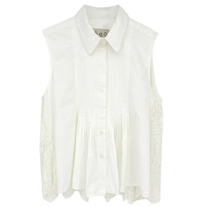 SEA New York Lace Back Button Down Blouse in Milky White 8|M