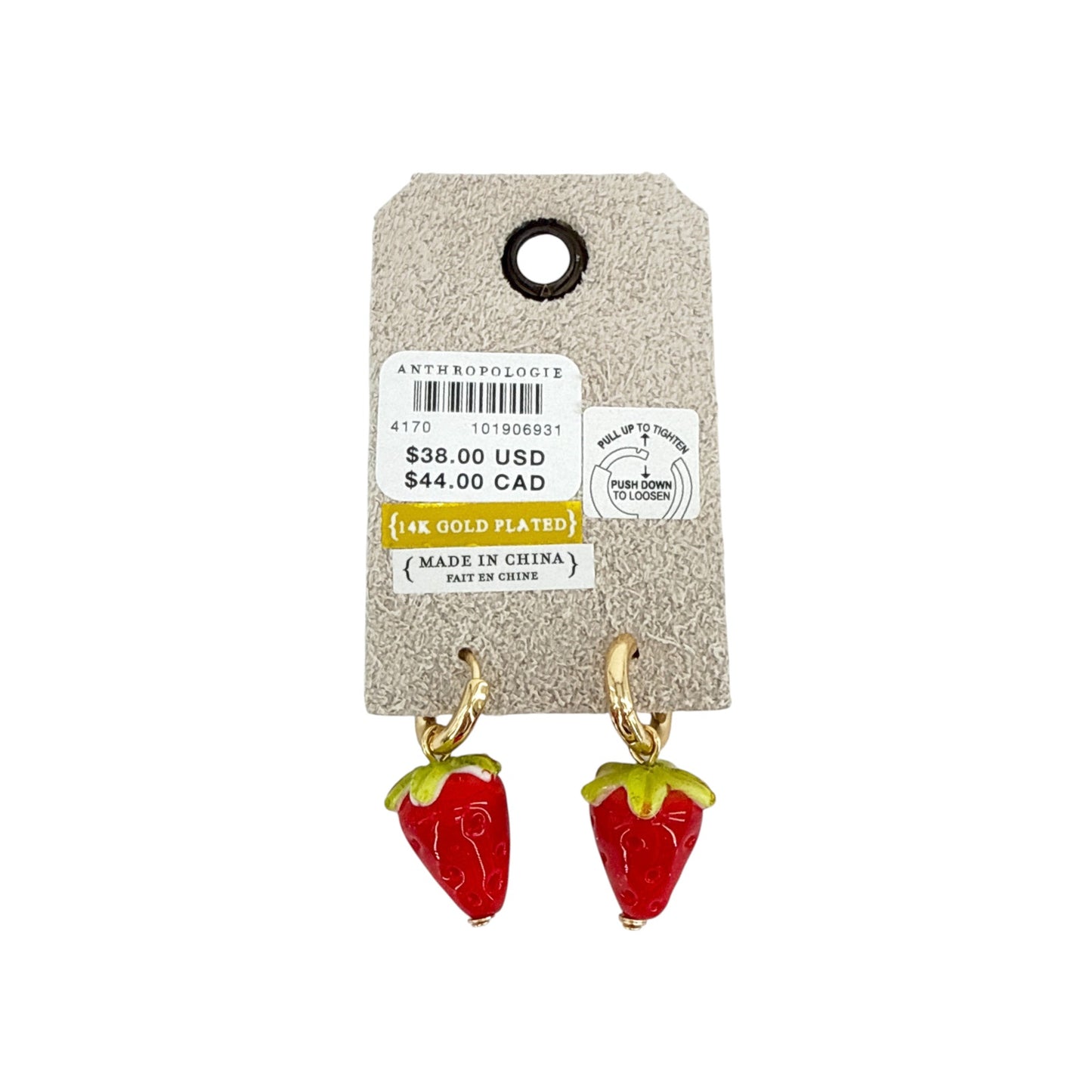 ANTHROPOLOGIE Icon Charm Huggie Hoop Earrings Strawberry