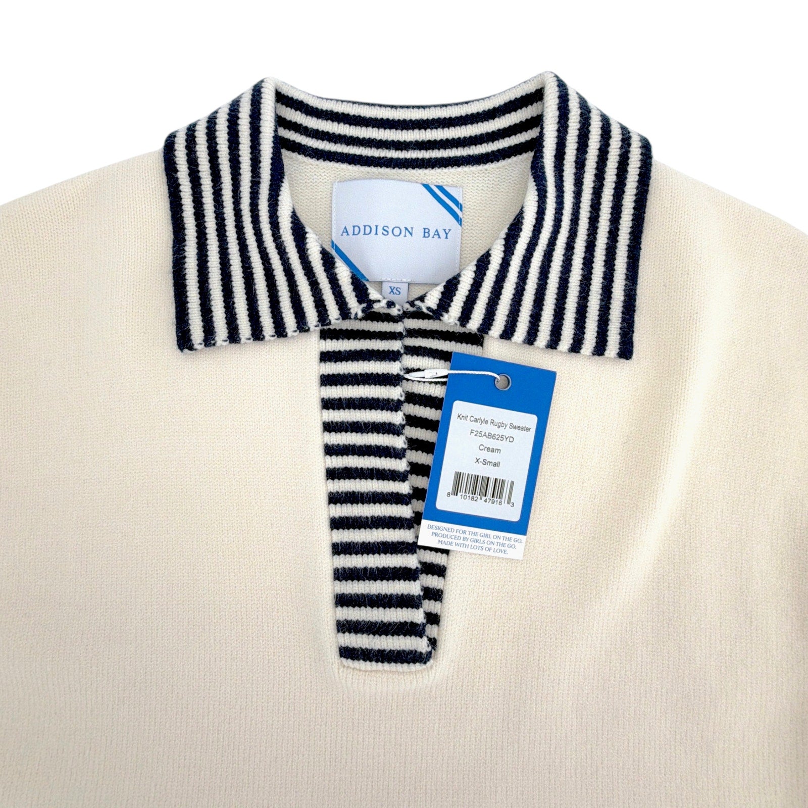ADDISON BAY Carlyle Rugby Sweater in Cream & Navy XS Addison Bay