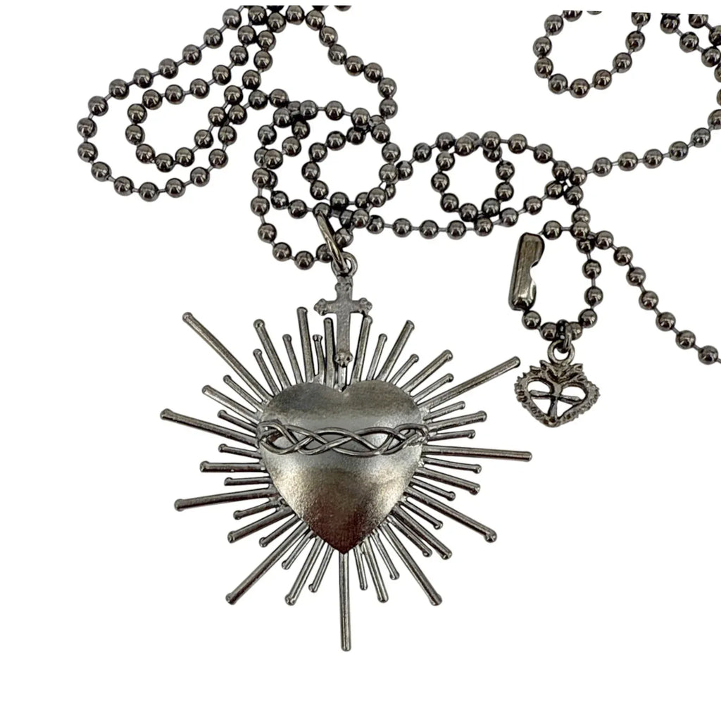VIRGINS SAINTS & ANGELS VSA Sacred Flame Charm Necklace Gunmetal 34" Ball Chain - flyKAMP