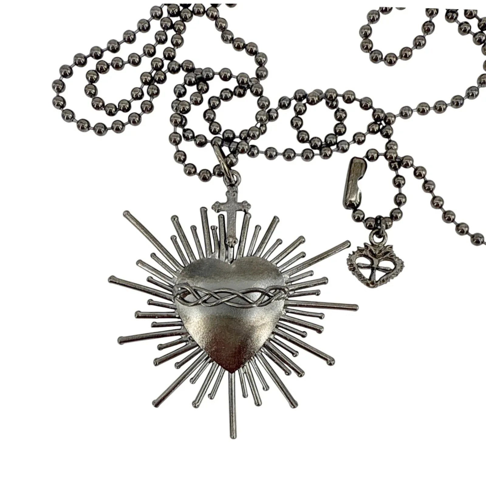 VIRGINS SAINTS & ANGELS VSA Sacred Flame Charm Necklace Gunmetal 34" Ball Chain - flyKAMP