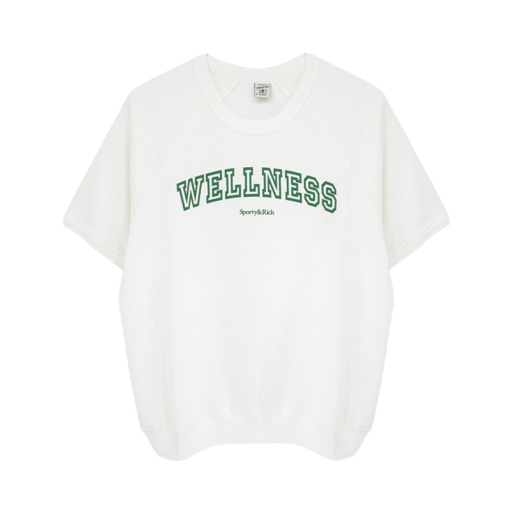 SPORTY & RICH Wellness Ivy Short Sleeve Soft Crewneck in White/Verde M Sporty & Rich