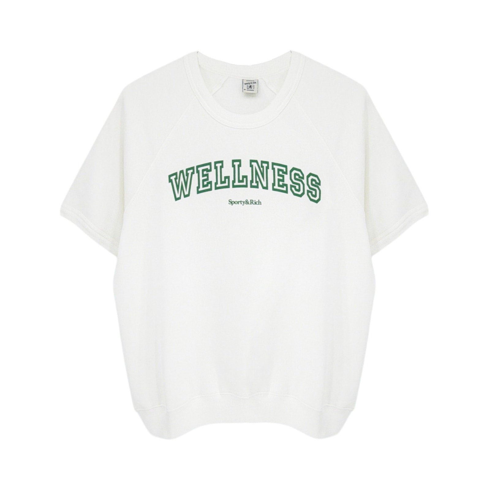 SPORTY & RICH Wellness Ivy Short Sleeve Soft Crewneck in White/Verde M Sporty & Rich