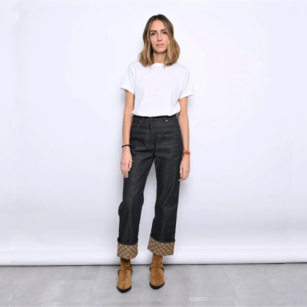 GUCCI Denim Pants with GG Supreme Canvas Cuff 24 - flyKAMP