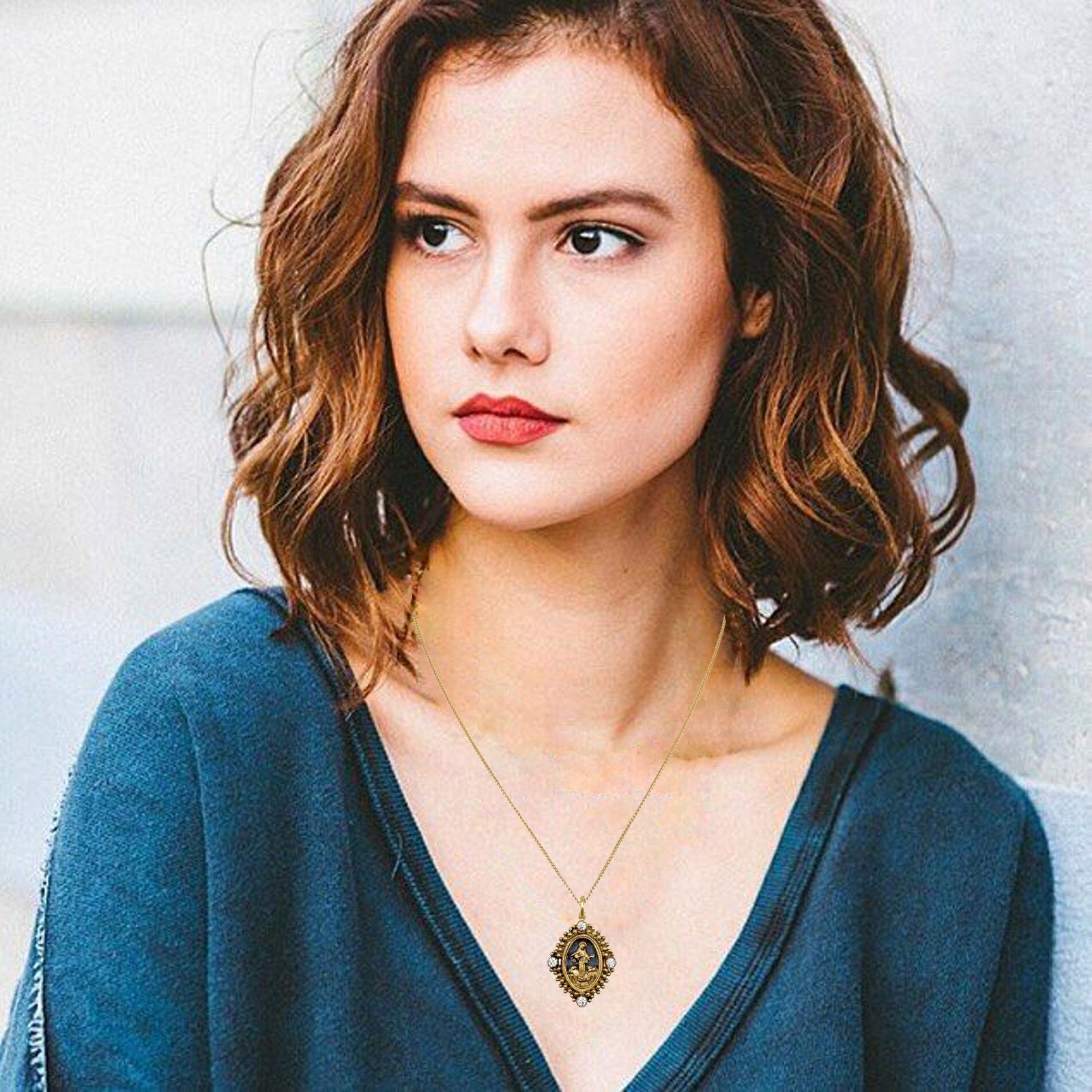 VIRGINS SAINTS & ANGELS VSA Petite Oval Cloister Lady of Fatima Charm Necklace