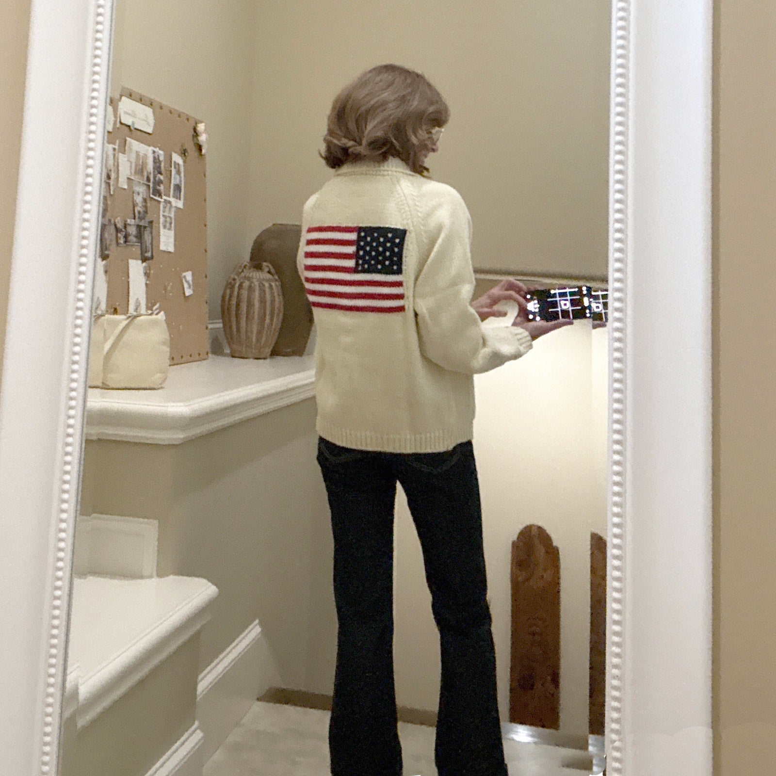 PINK PINEAPPLE Flag Varsity Cardigan in Ivory XS/S Pink Pineapple