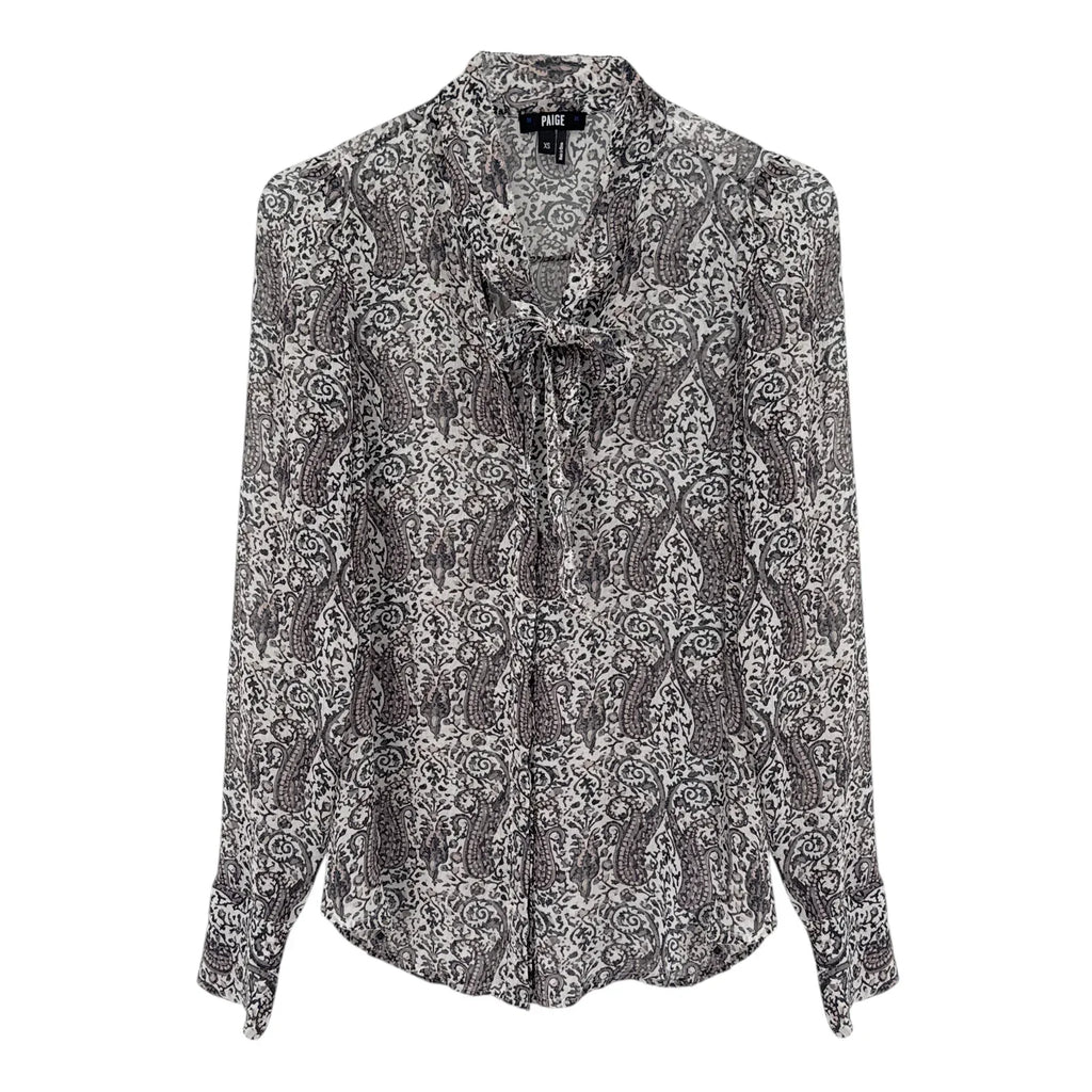 PAIGE Cleobelle Printed Femme Blouse in White/Rabbit/Rose-Santina Pais XS - flyKAMP