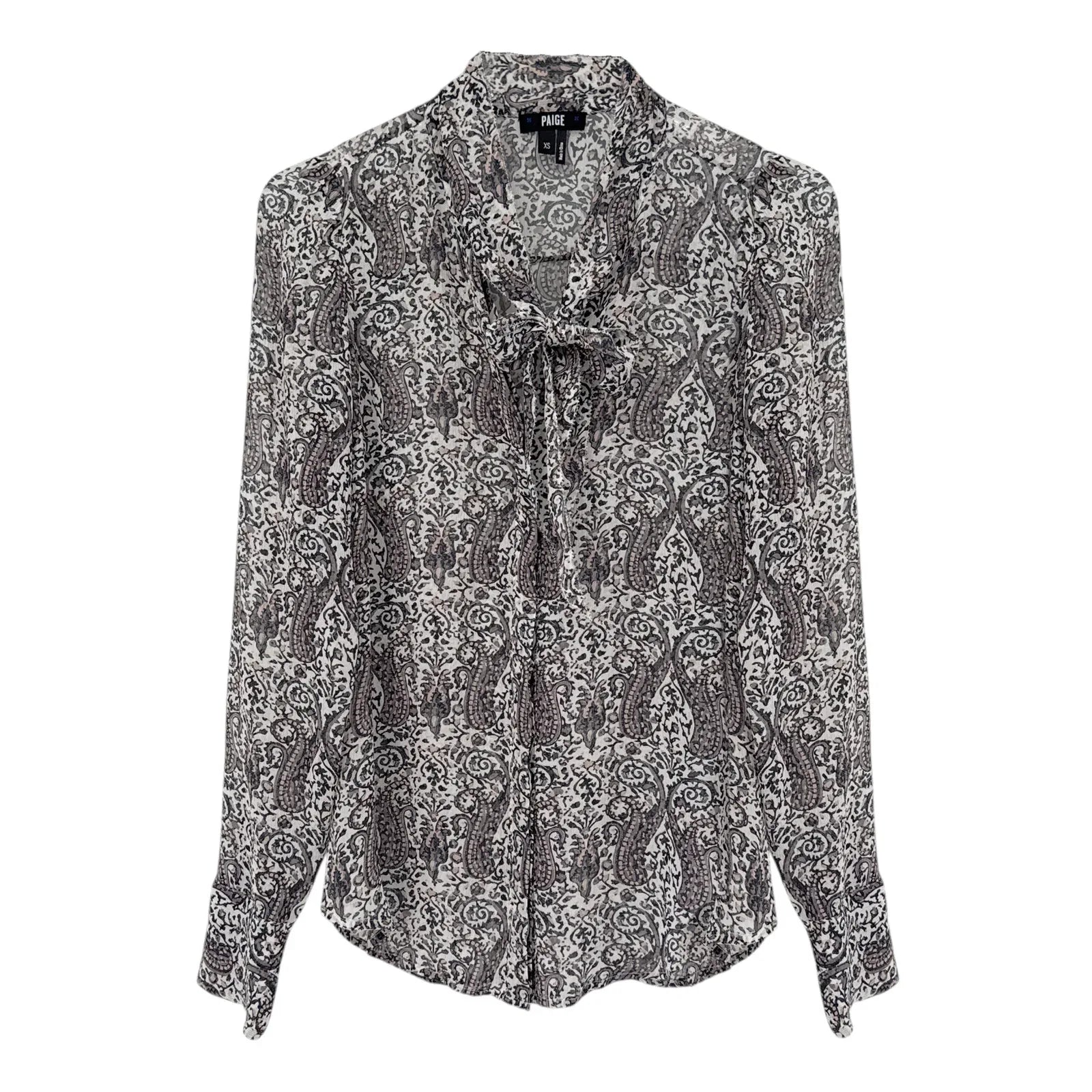 PAIGE Cleobelle Printed Femme Blouse in White/Rabbit/Rose-Santina Pais XS - flyKAMP