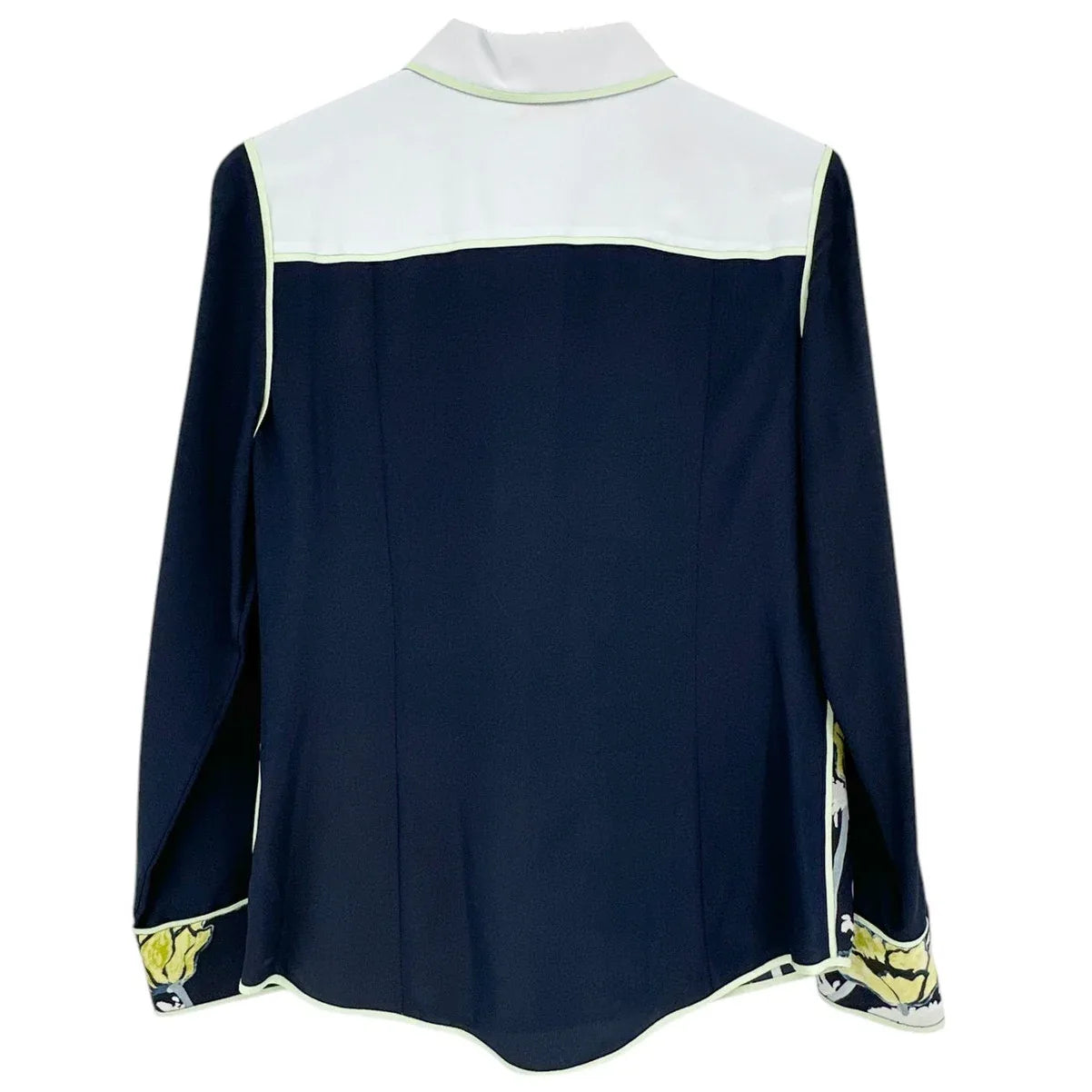 TORY BURCH Printed Contrast Silk Shirt in Navy Poppies Bloom 4 - flyKAMP