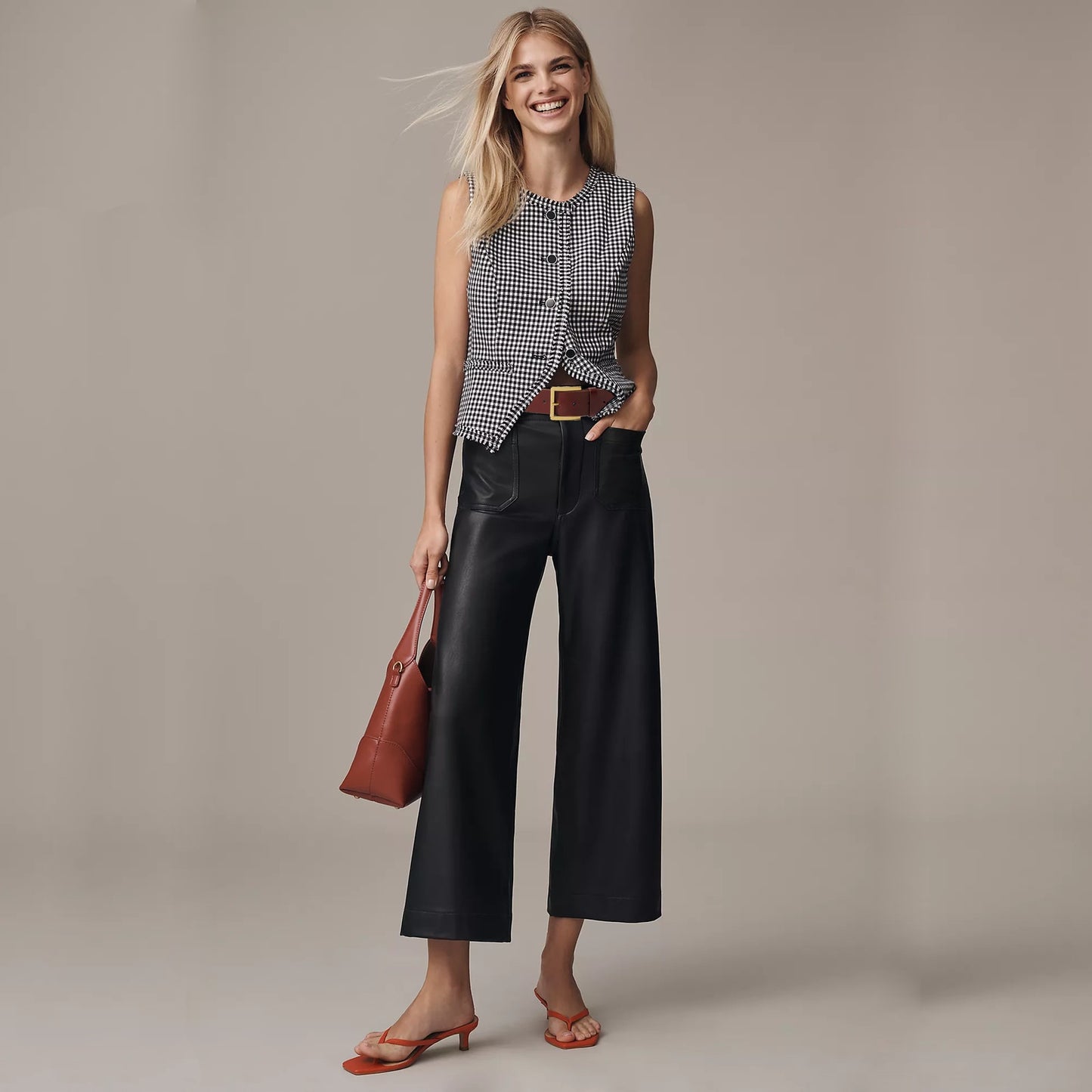 ANTHROPOLOGIE Adjustable Square Buckle Belt in Brown S