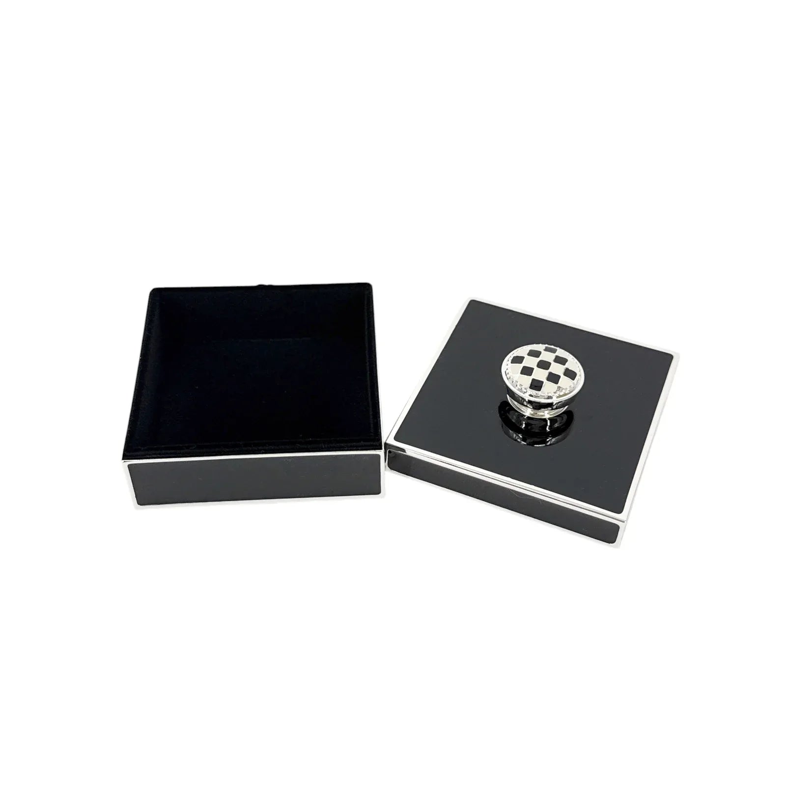 MACKENZIE-CHILDS Black Silver Plated Trinket Box with Check Knob - flyKAMP