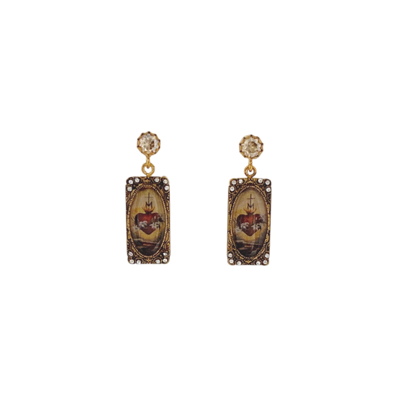 VIRGINS SAINTS & ANGELS VSA Retablo Rectangular Framed Earrings in Gold Virgins Saints & Angels