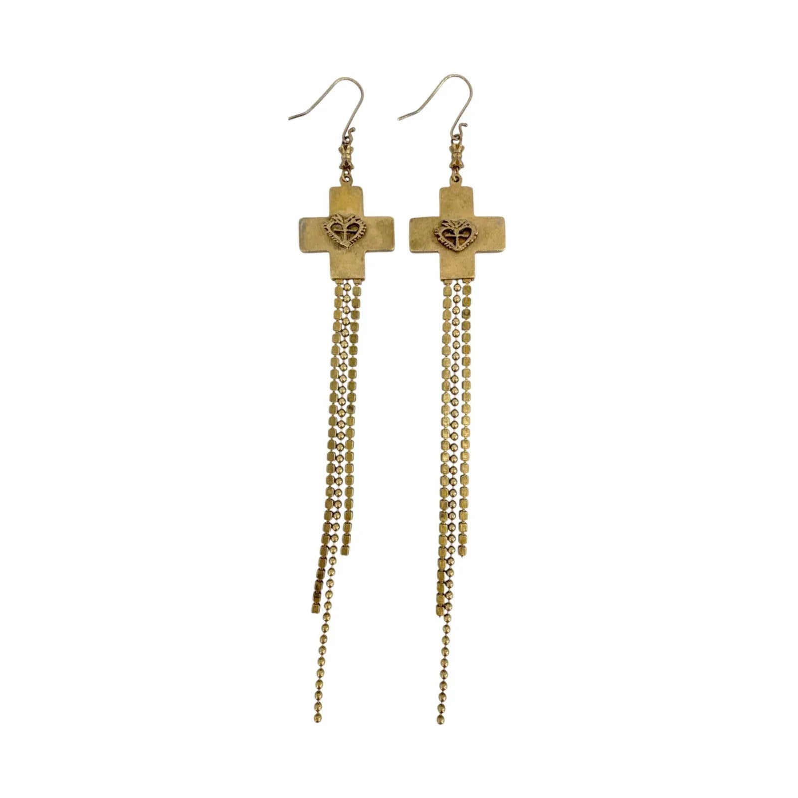VIRGINS SAINTS & ANGELS VSA Resurrection Cross Chain Earrings in Gold & Blue - flyKAMP