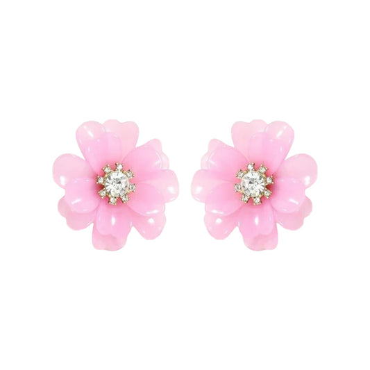J.CREW Full Bloom Flower Earrings in Cool Pink