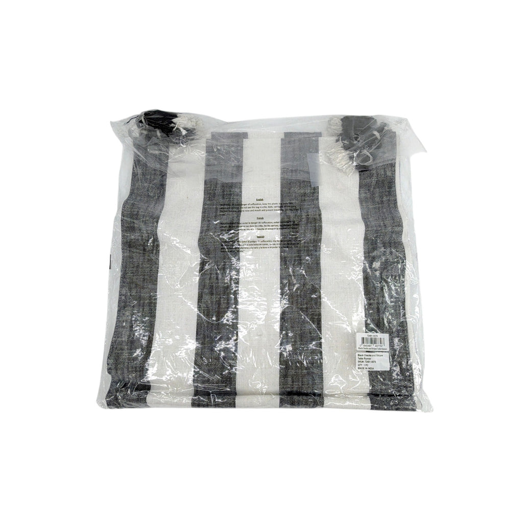 MACKENZIE-CHILDS Black Checks and Stripes Table Runner Mackenzie-Childs