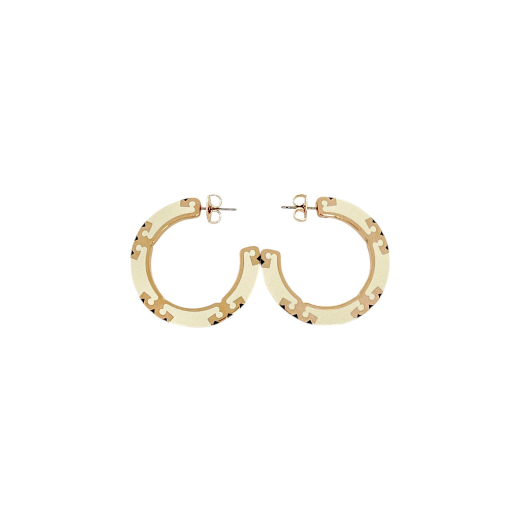 TORY BURCH Icon Enamel Hoop Earrings in Tory Gold / New Ivory / Black Tory Burch