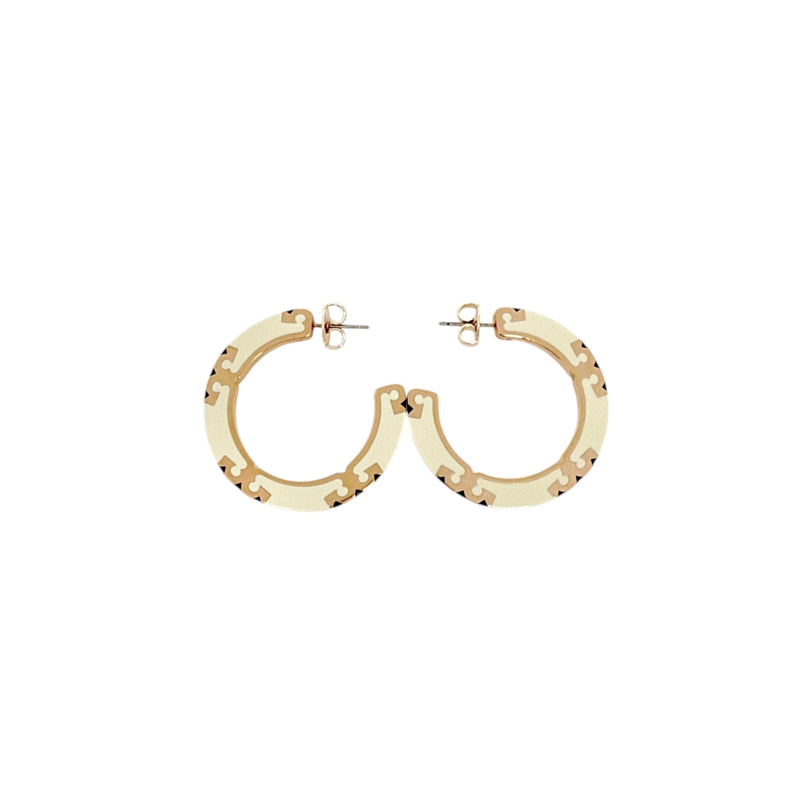 TORY BURCH Icon Enamel Hoop Earrings in Tory Gold / New Ivory / Black Tory Burch